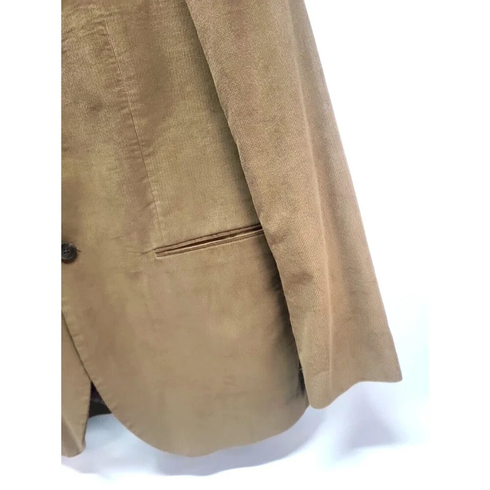 Preppy Corduroy Blazer Sport Coat L Alan‎ Flusser Tan 2 Button Jacket Academia